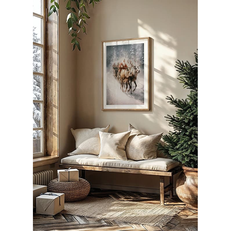 Poster Gallerix Santa Claus Reindeer and Sleigh