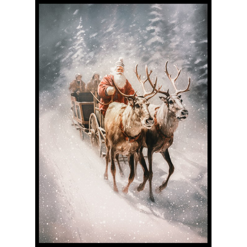 Poster Gallerix Santa Claus Reindeer and Sleigh