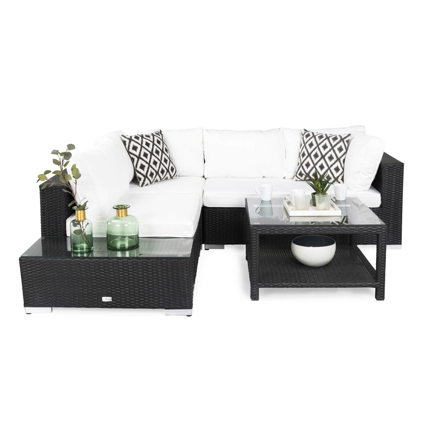 Loungegrupp Comfort Garden Bahamas 4-sits med Avslut och Bord med Hylla 75x75 Utomhus