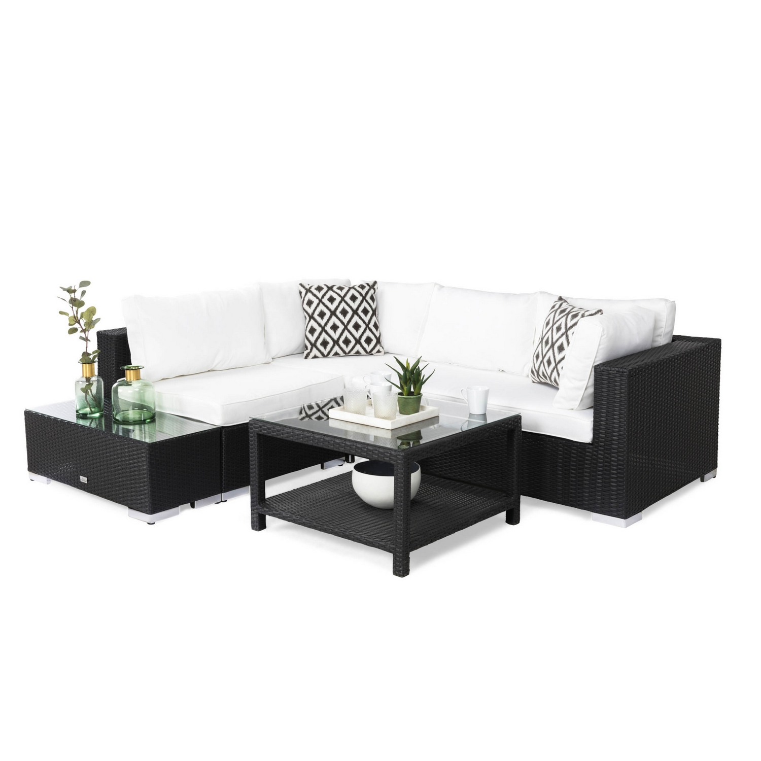 Loungegrupp Comfort Garden Bahamas 4-sits med Avslut och Bord med Hylla 75x75 Utomhus