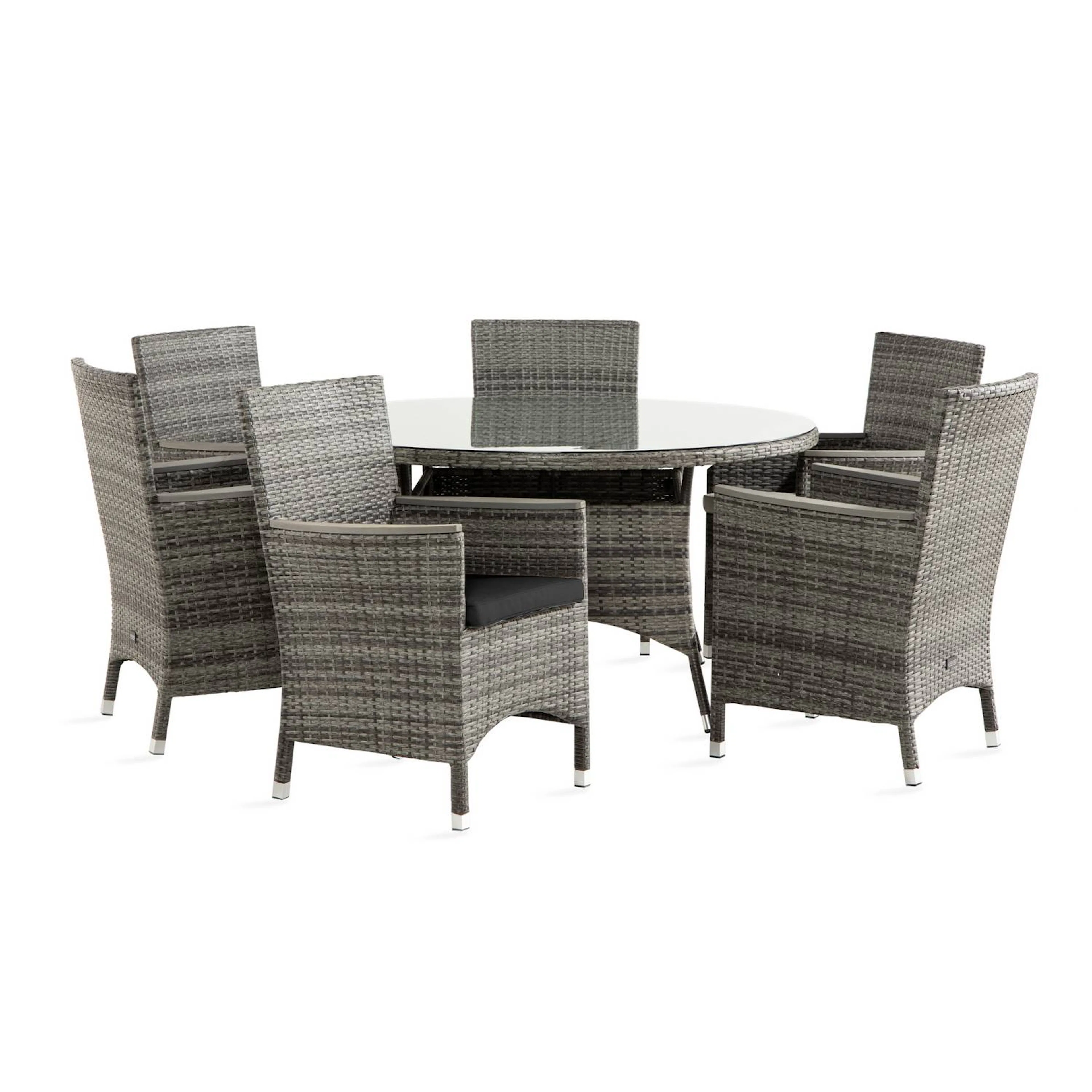 Matgrupp Comfort Garden Thor Matgrupp Utomhus Ø140 med 6 Fåtölj Lyx m Armstöd m Dyna