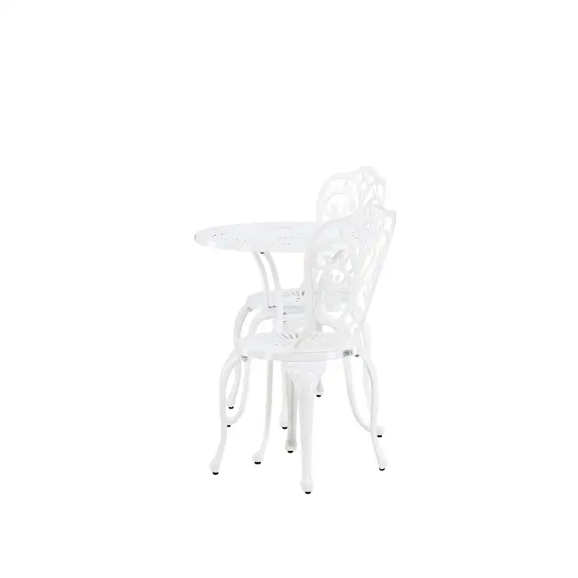 Caféset Venture Home Nandin Klassisk Cafégrupp med Runt Bord & 2 Stolar i Aluminium, Vit