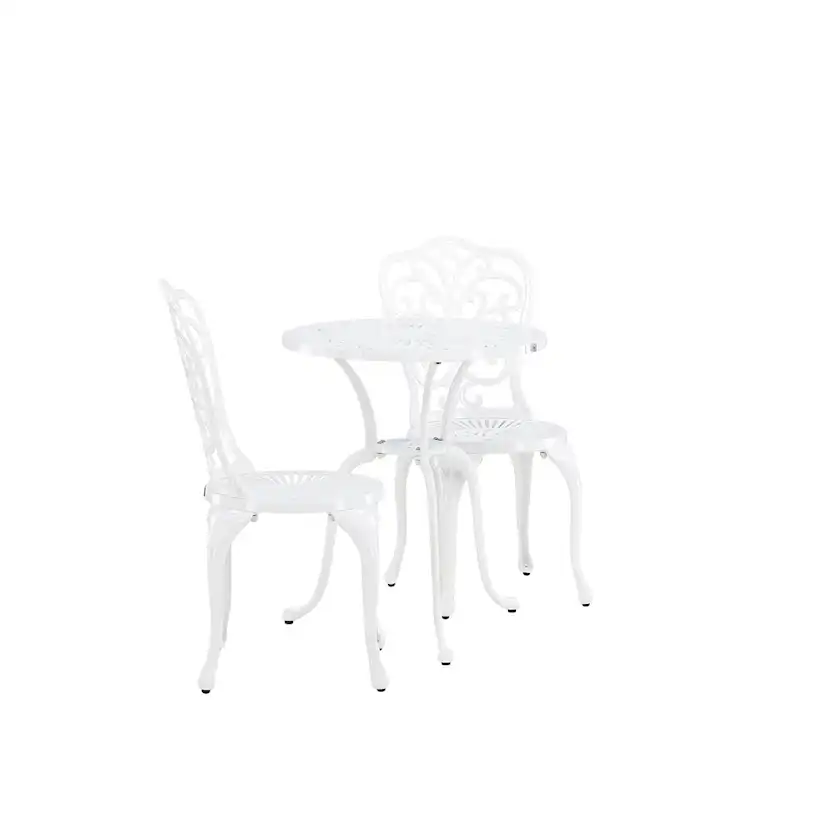 Caféset Venture Home Nandin Klassisk Cafégrupp med Runt Bord & 2 Stolar i Aluminium, Vit