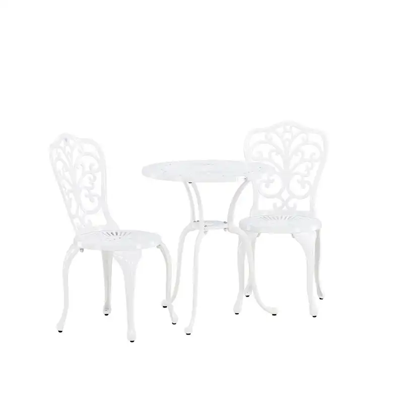 Caféset Venture Home Nandin Klassisk Cafégrupp med Runt Bord & 2 Stolar i Aluminium, Vit