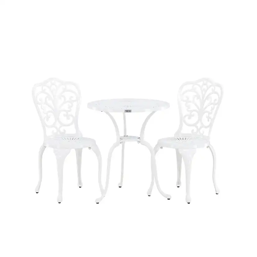 Caféset Venture Home Nandin Klassisk Cafégrupp med Runt Bord & 2 Stolar i Aluminium, Vit