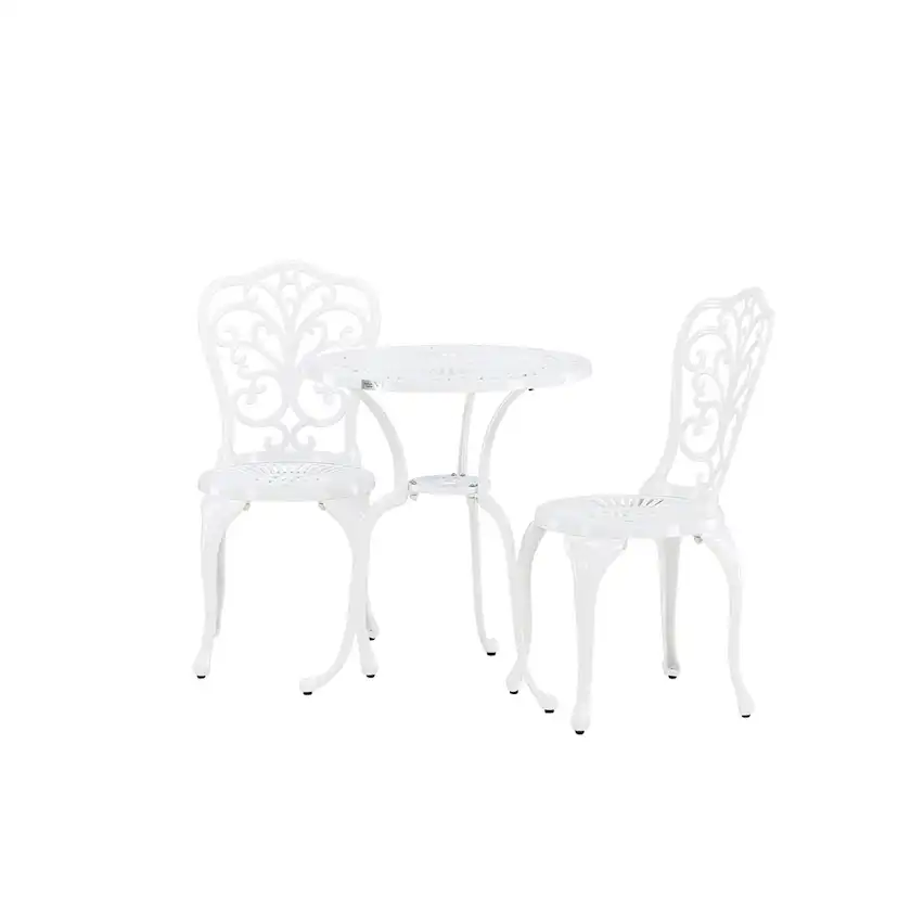 Caféset Venture Home Nandin Klassisk Cafégrupp med Runt Bord & 2 Stolar i Aluminium, Vit