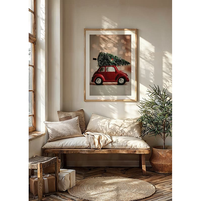 Poster Gallerix Red Car Tree On Roof