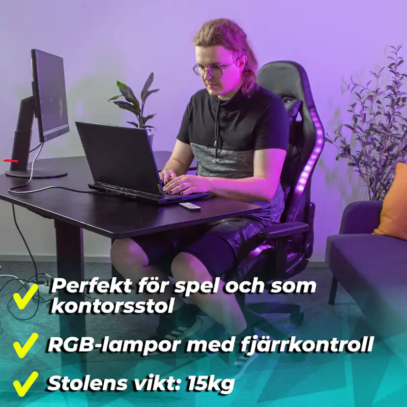 Gamingstol Kuura RGB Svart Justerbar med Inbyggda RGB-Lampor