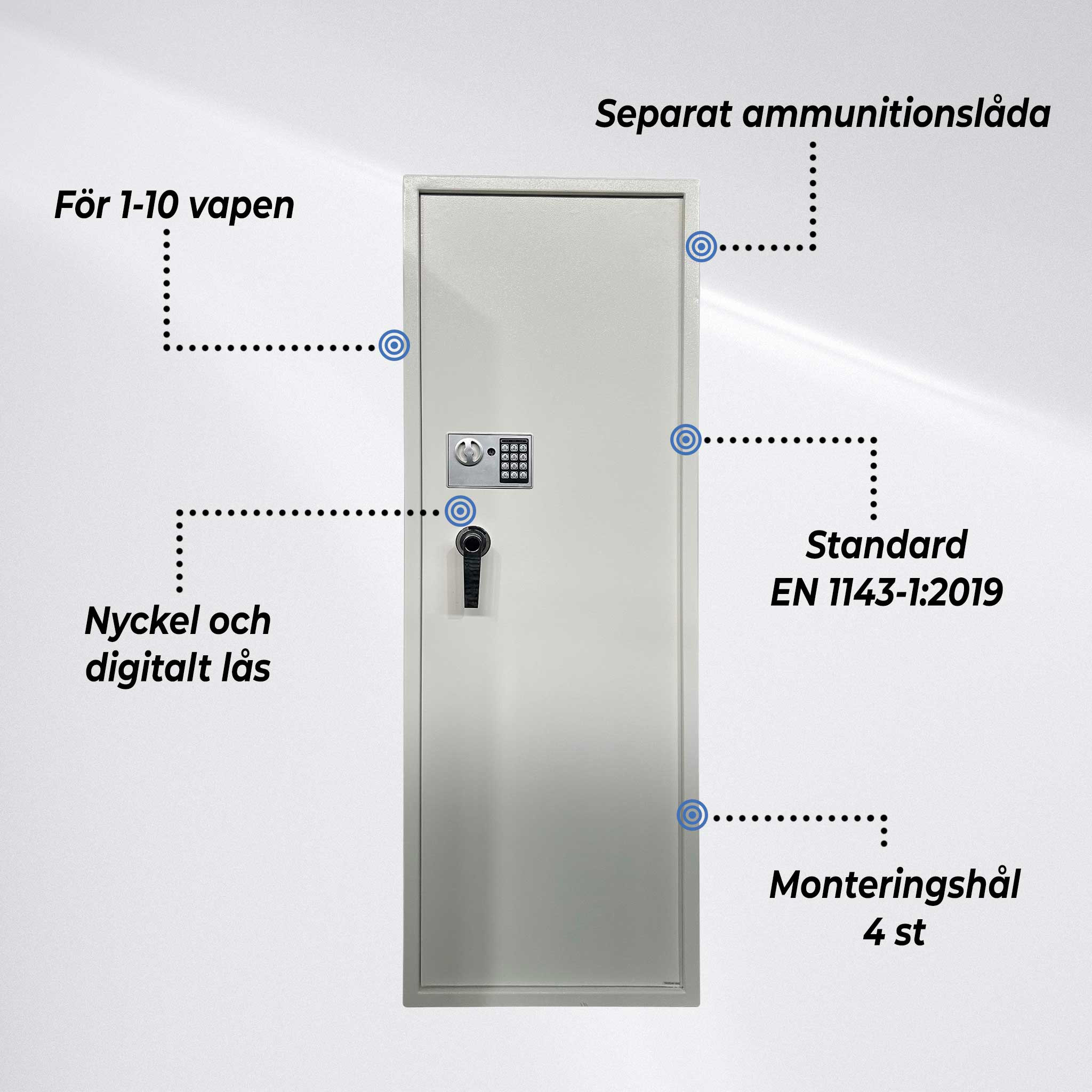 Vapenskåp Trekker AS1000 V2 för 10 Vapen med Digitalt Lås