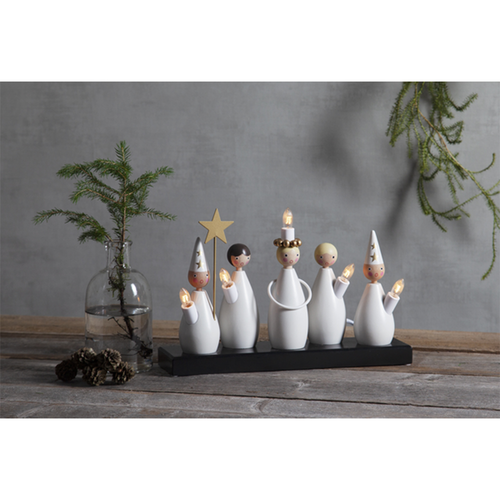 Adventsljusstake Star Trading Luciakör 5-Armad i Vit Trädesign