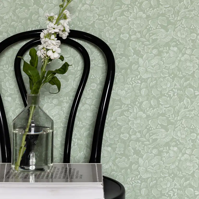 Tapet Duro Jenny Blommig 67802 QuickUp, Mönstrad Ljusgrön