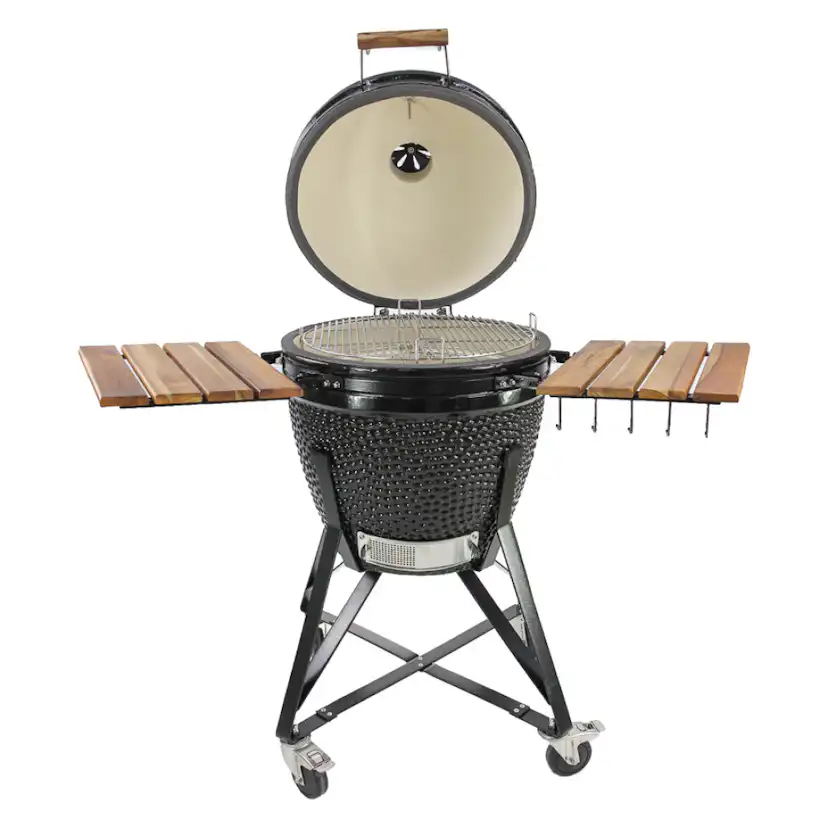 Kamadogrill Kamado Sumo Midi 21" Svart Keramisk Grill med Flexibelt Grillgaller & Teakdetaljer