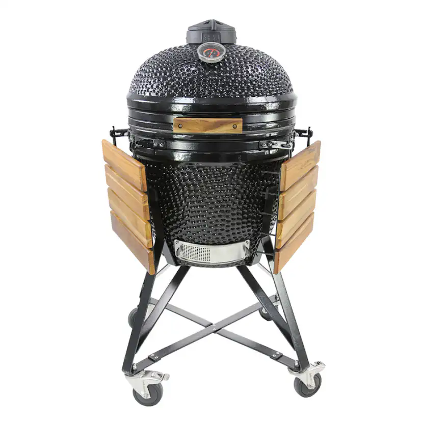 Kamadogrill Kamado Sumo Midi 21" Svart Keramisk Grill med Flexibelt Grillgaller & Teakdetaljer