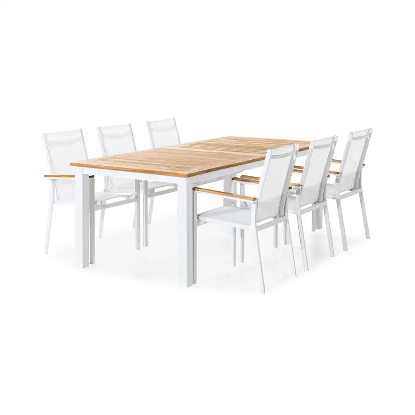 Trädgårdsgrupp deNoord Las Vegas Matgrupp Utomhus 220-280x100 + 6 Stapelstolar