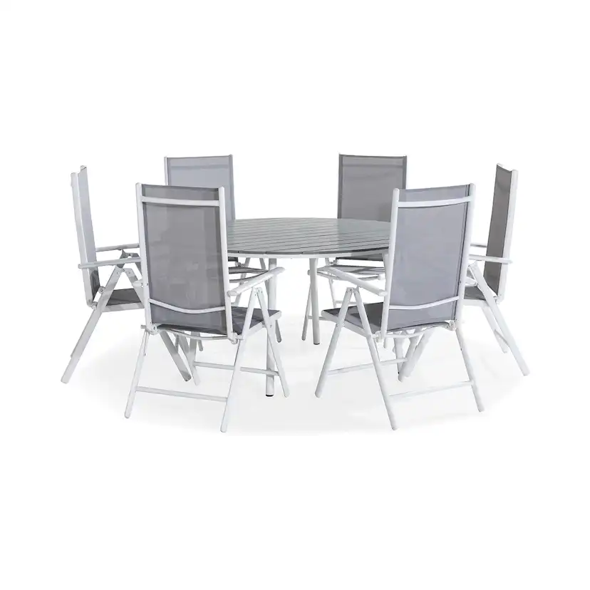 Trädgårdsgrupp deNoord Tunis Matgrupp Utomhus 140 Rund + 6 Maggie Positionsstol