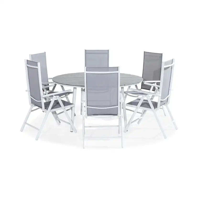 Trädgårdsgrupp deNoord Tunis Matgrupp Utomhus 140 Rund + 6 Maggie Positionsstol