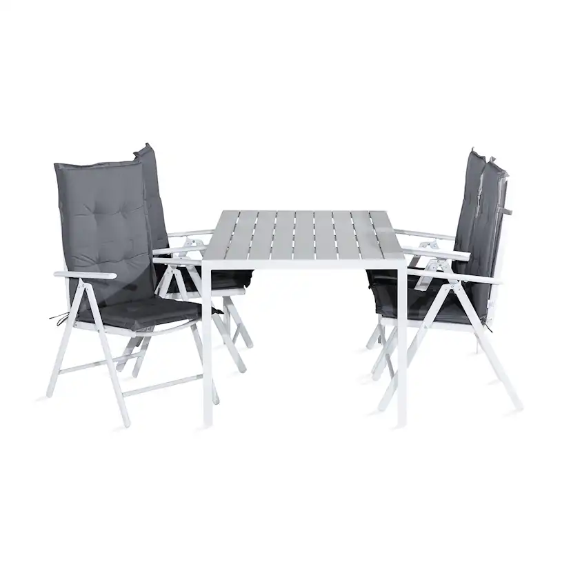 Trädgårdsgrupp deNoord Tunis Matgrupp Utomhus 150x90 + 4 Maggie Positionsstol m Dyna