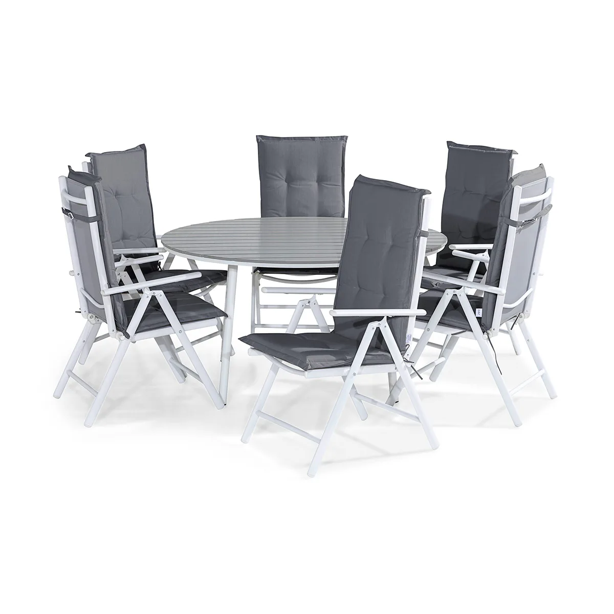 Trädgårdsgrupp deNoord Tunis Matgrupp Utomhus 140 Rund + 6 Maggie Positionsstol m Dyna