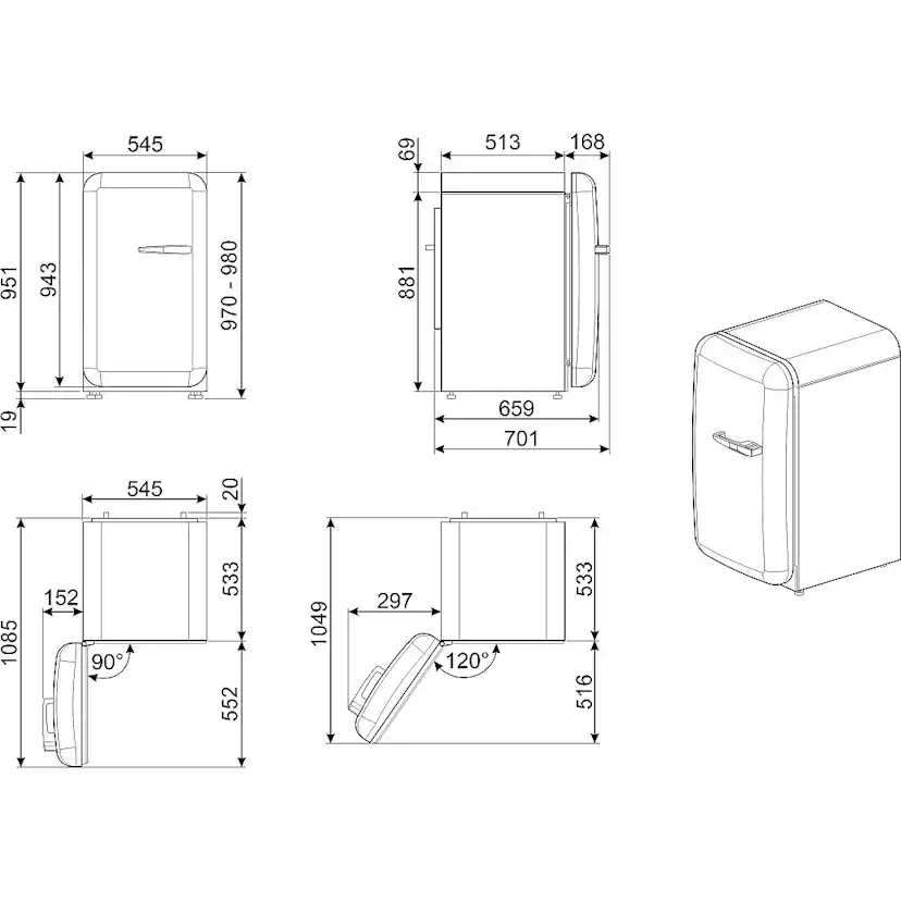Fristående Kyl & Frys Smeg FAB10RDUJ5 Union Jack Retrostil