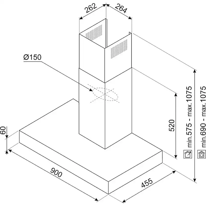 Vägghängd Köksfläkt Smeg KBT9L4VN Rostfri Design med LED och Touchkontroll
