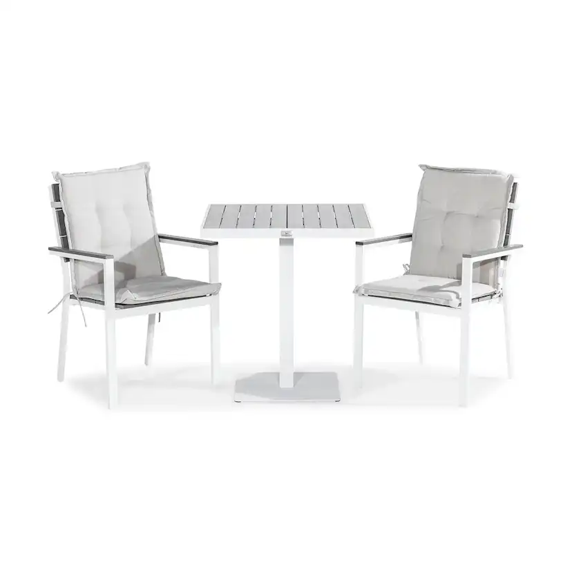 Cafégrupp Comfort Garden Tunis Caféset 70x70 + 2 Tunis Stapelstol m Dyna