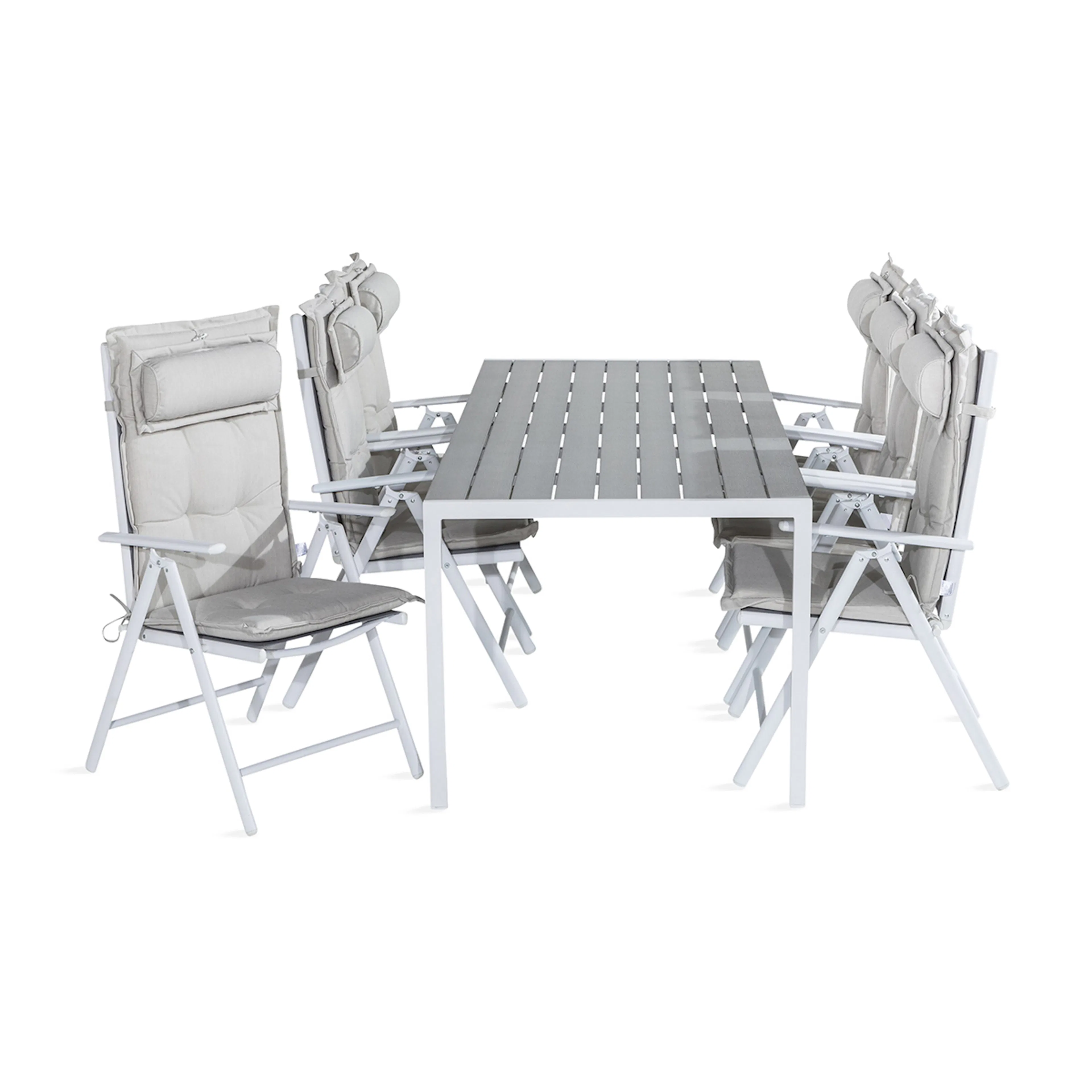 Trädgårdsgrupp deNoord Tunis Matgrupp Utomhus 205x90 + 6 Maggie Positionsstol m Dyna