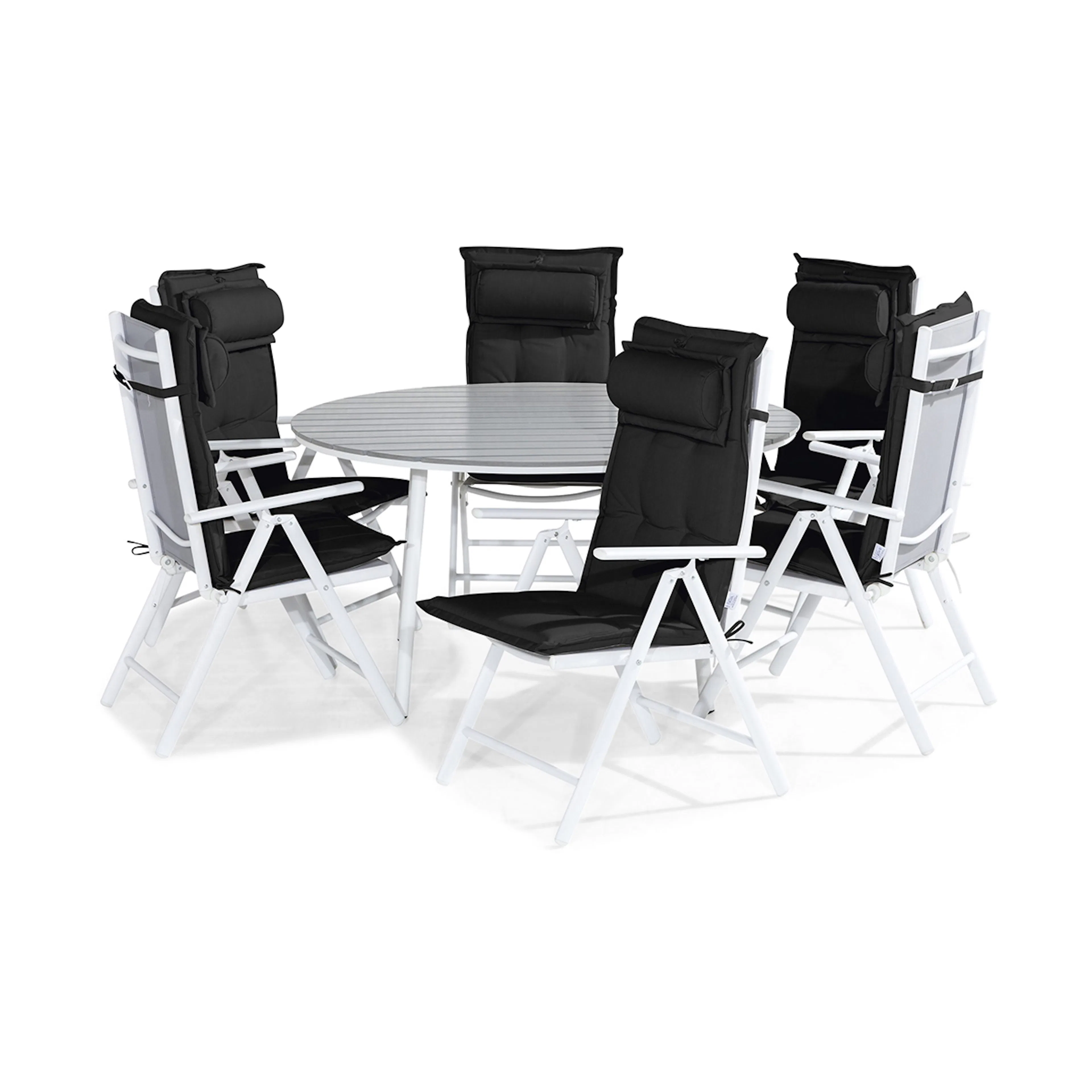 Trädgårdsgrupp Comfort Garden Tunis Matgrupp Utomhus 140 Rund + 6 Maggie Positionsstol m Dyna