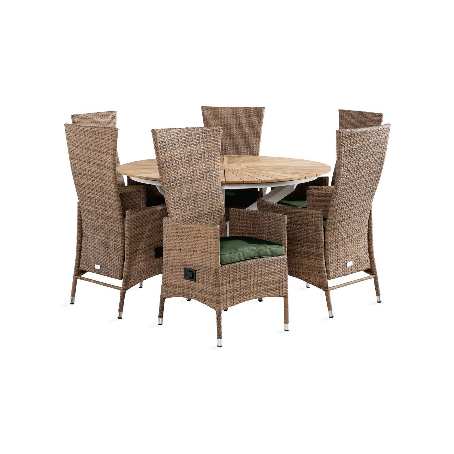 Matgrupp Comfort Garden Olive Matgrupp Utomhus Ø140 med 6 Jenny Ställbar Fåtölj m Dyna