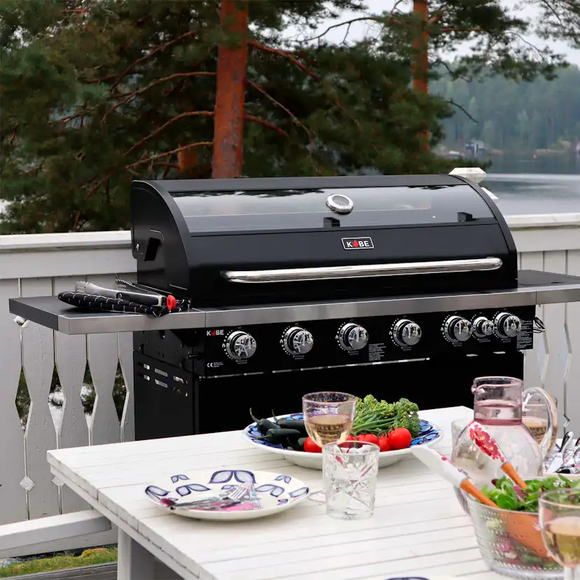 Gasolgrill Kobe 6+1 Brännare Svart Med Gaslock