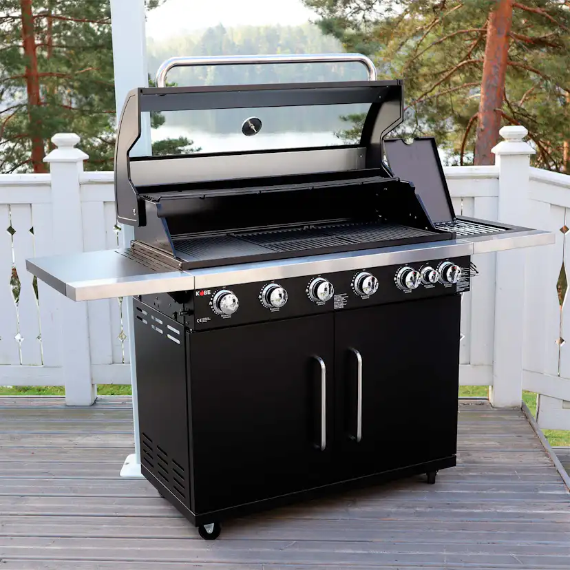 Gasolgrill Kobe 6+1 Brännare Svart Med Gaslock