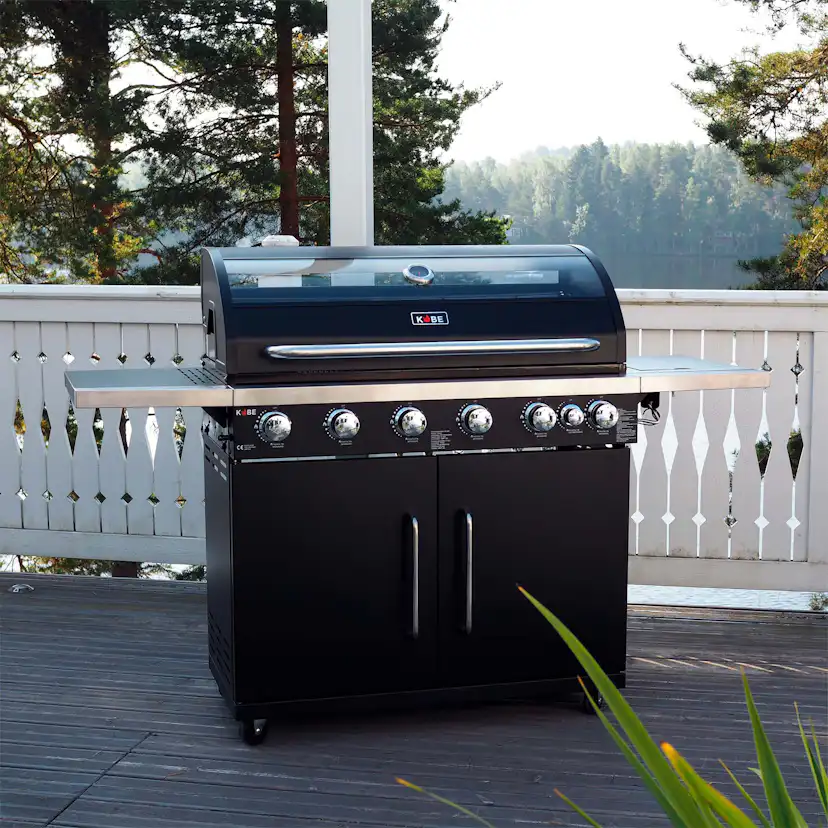 Gasolgrill Kobe 6+1 Brännare Svart Med Gaslock