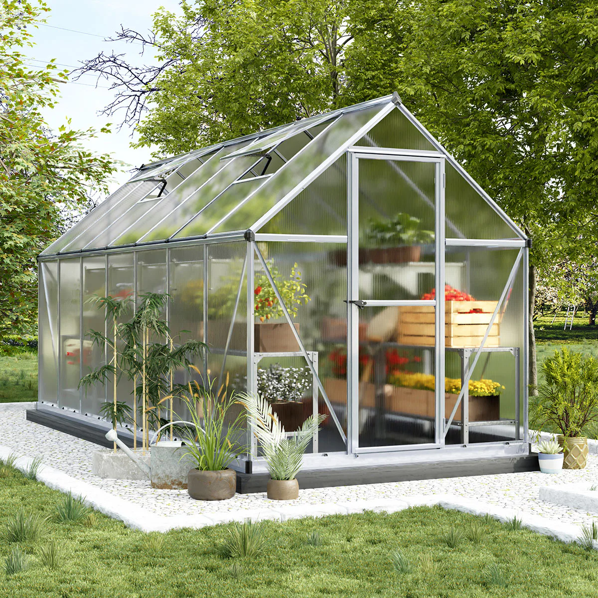 Växthus Canopia by Palram Mythos Aluminiumram med UV-Skyddad Polykarbonat & Ventilationsfönster, 7,9 m²