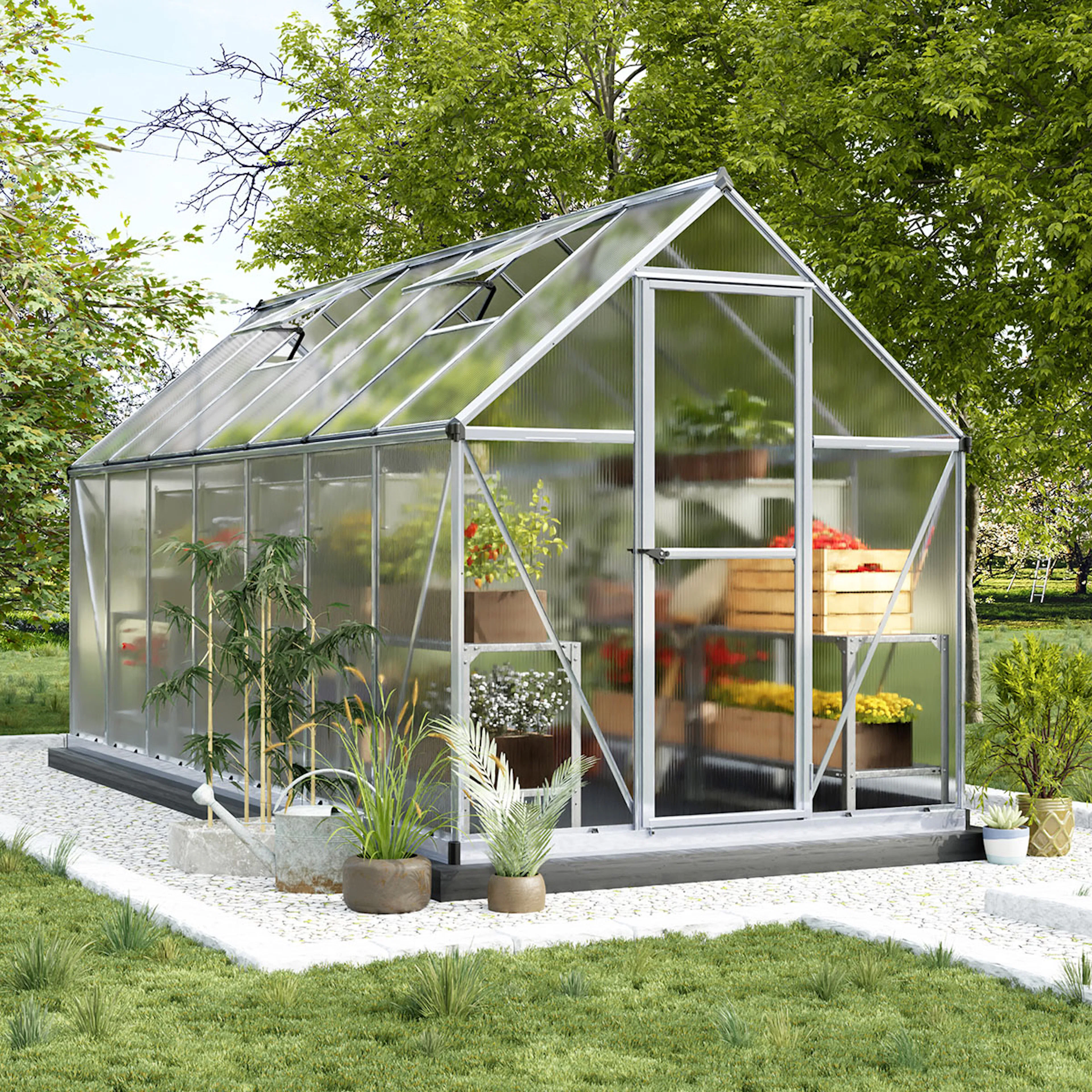Växthus Canopia by Palram Mythos Aluminiumram med UV-Skyddad Polykarbonat & Ventilationsfönster, 7,9 m²