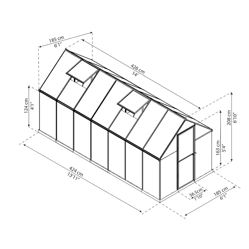 Växthus Canopia by Palram Mythos Aluminiumram med UV-Skyddad Polykarbonat & Ventilationsfönster, 7,9 m²
