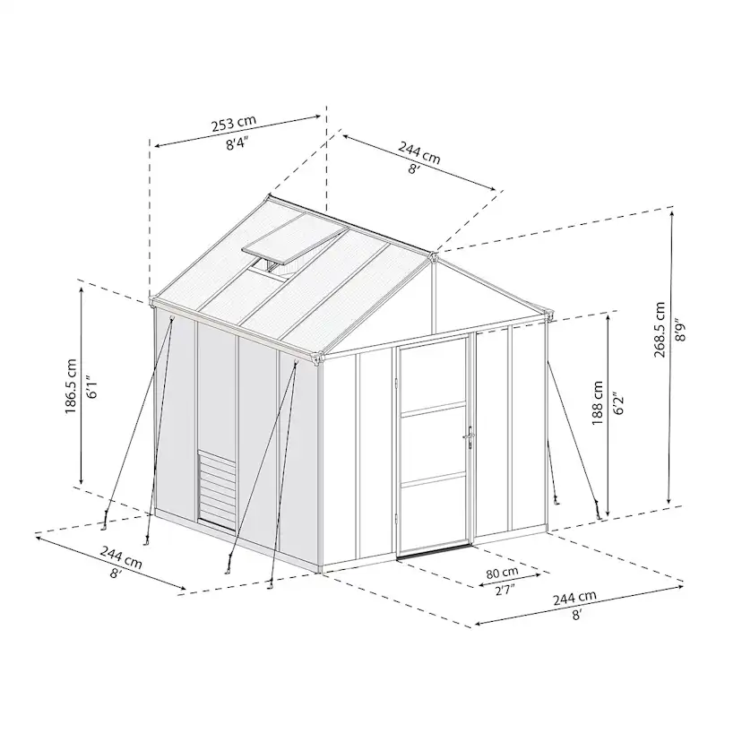 Växthus Canopia by Palram Glory Aluminiumram med UV-Skyddad Polykarbonat & Automatisk Ventilationsöppnare, 6,2 m²
