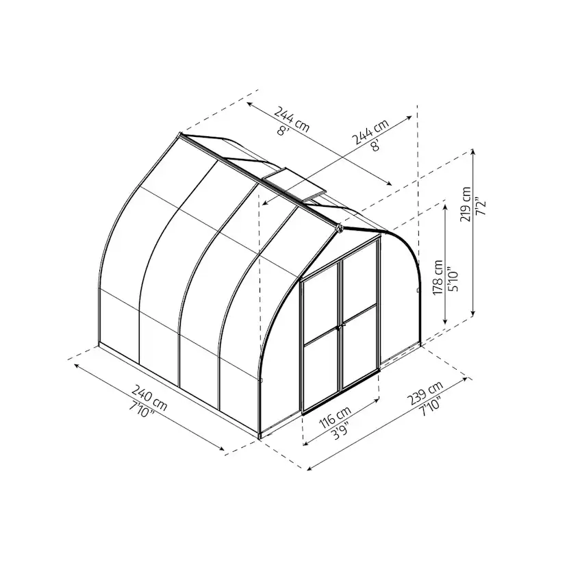 Växthus Canopia by Palram Bella Aluminiumram med UV-Skyddad Polykarbonat & Ventilationsfönster, 6 m²