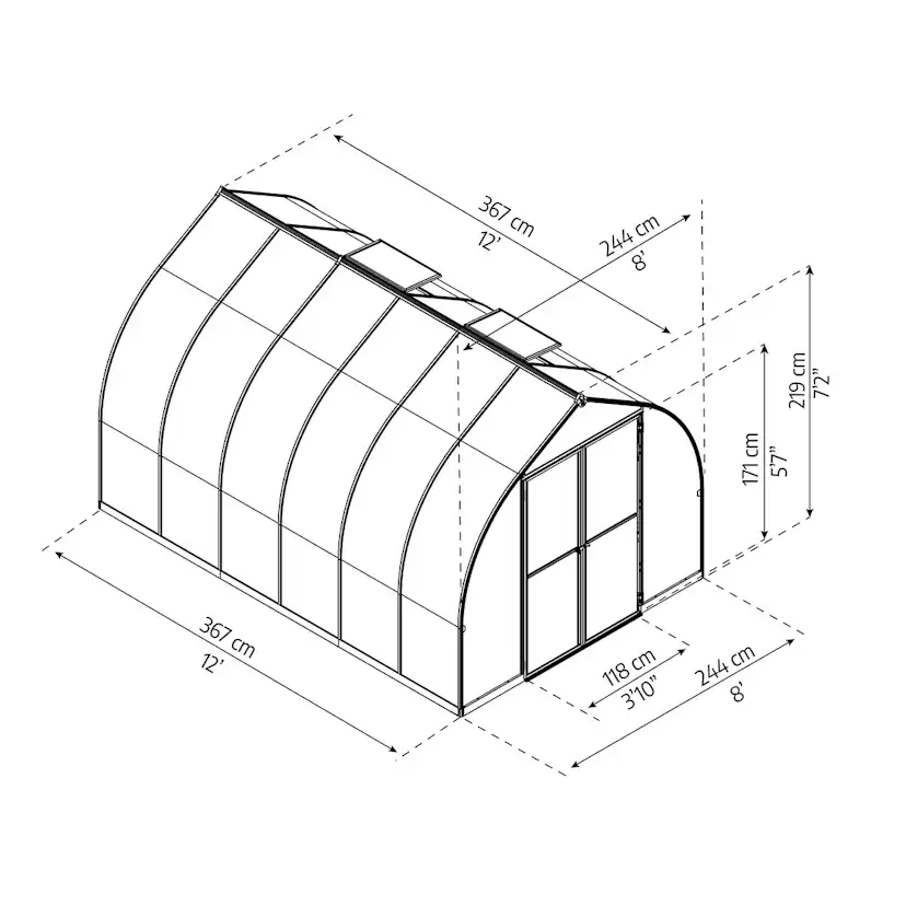 Växthus Canopia by Palram Bella Aluminiumram med UV-Skyddad Polykarbonat & Ventilationsfönster, 8,9 m²