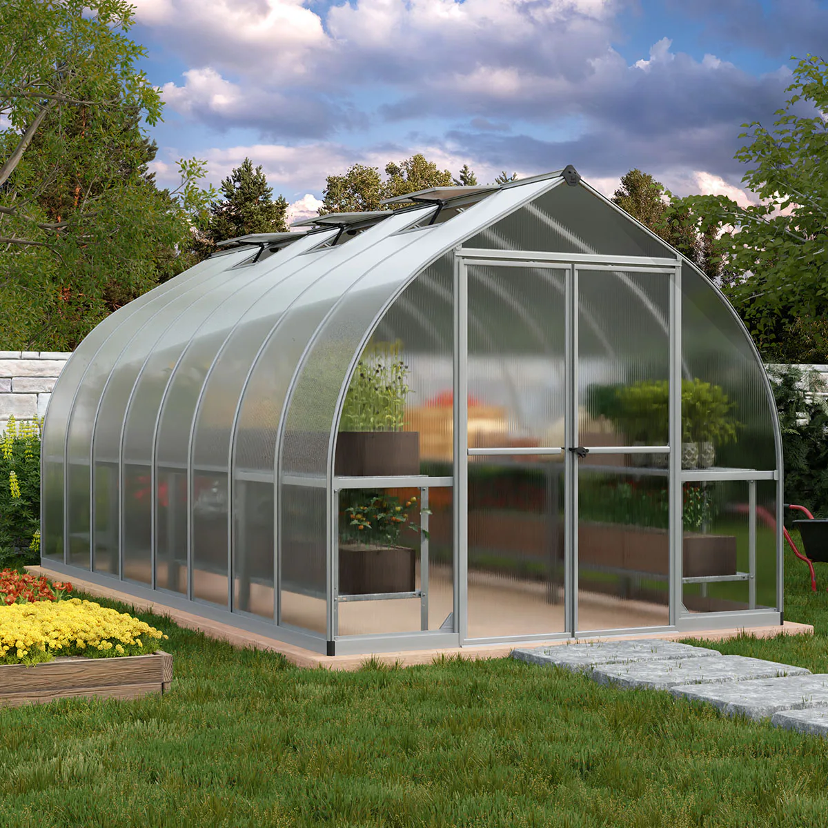 Växthus Canopia by Palram Bella Aluminiumram med UV-Skyddad Polykarbonat & Ventilationsfönster, 11,8 m²