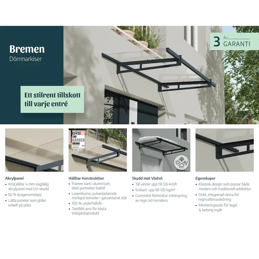 Entrétak Canopia by Palram Helsingborg Glas Akrylglas 1500 mm