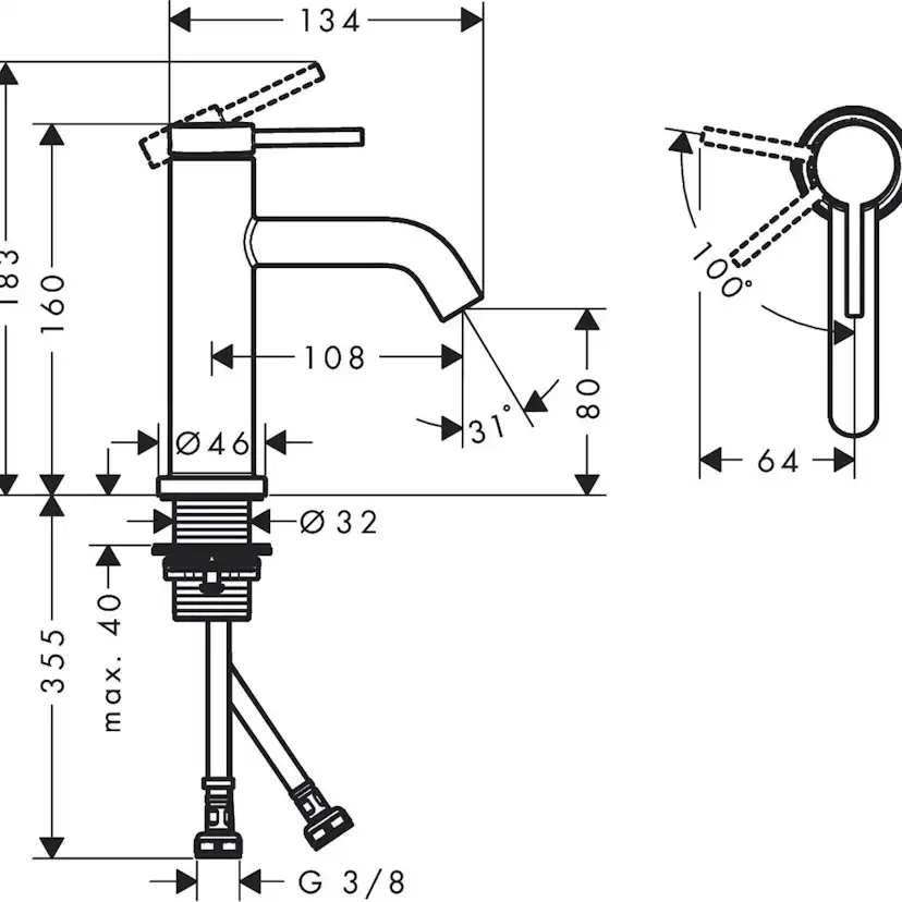 Tvättställsblandare Hansgrohe Tecturis S 80 CoolStart utan Bottenventil
