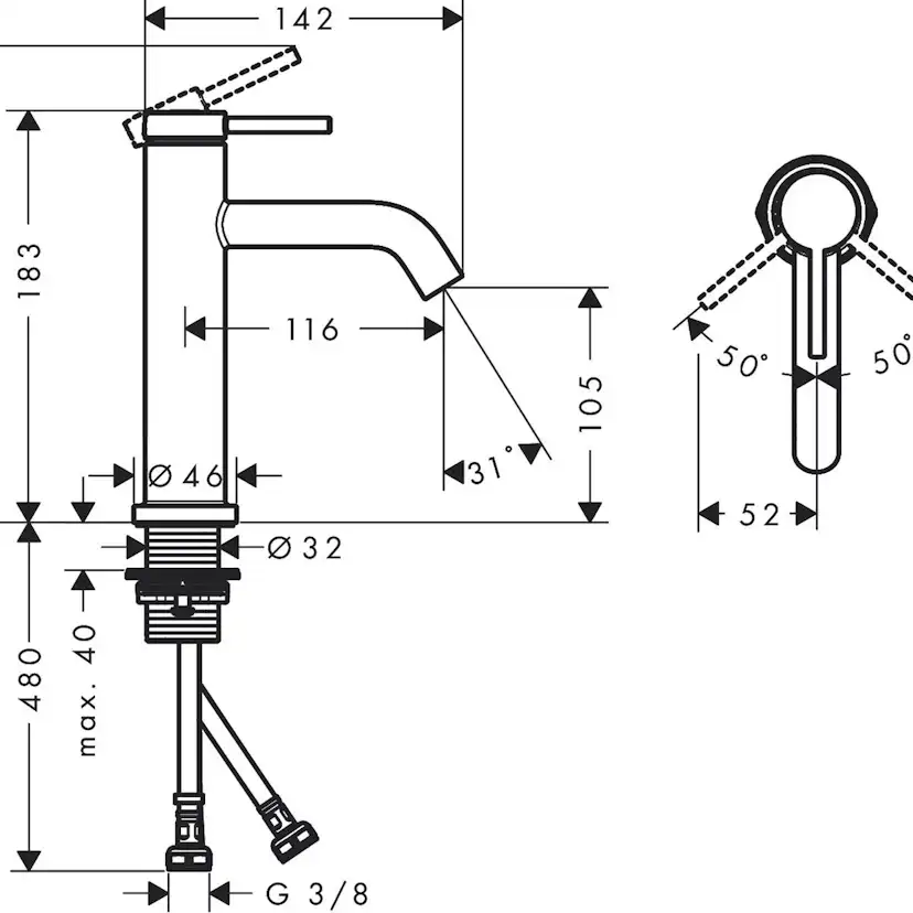 Tvättställsblandare Hansgrohe Tecturis S 110 EcoSmart+ utan Bottenventil