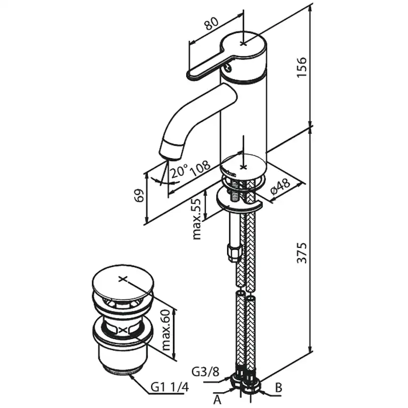 Tvättställsblandare Damixa Silhouet Låg med Bottenventil