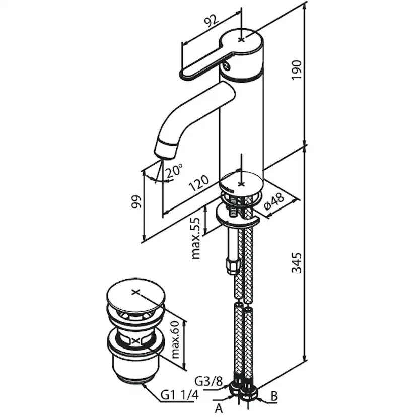 Tvättställsblandare Damixa Silhouet med Bottenventil