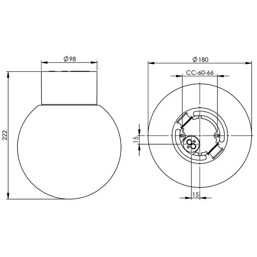 Vägg-/Taklampa Ifö Electric Classic Glob 180 Blank Rak IP54