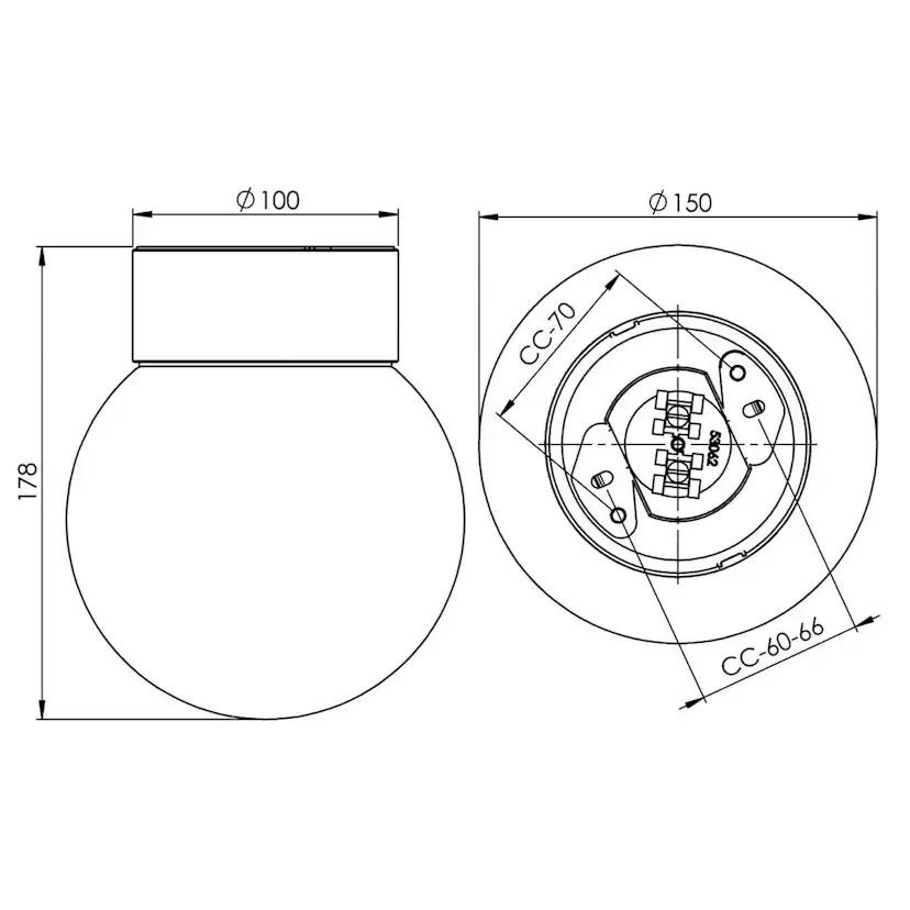 Vägg-/Taklampa Ifö Electric Classic Glob 150 Blank Rak IP20 LED