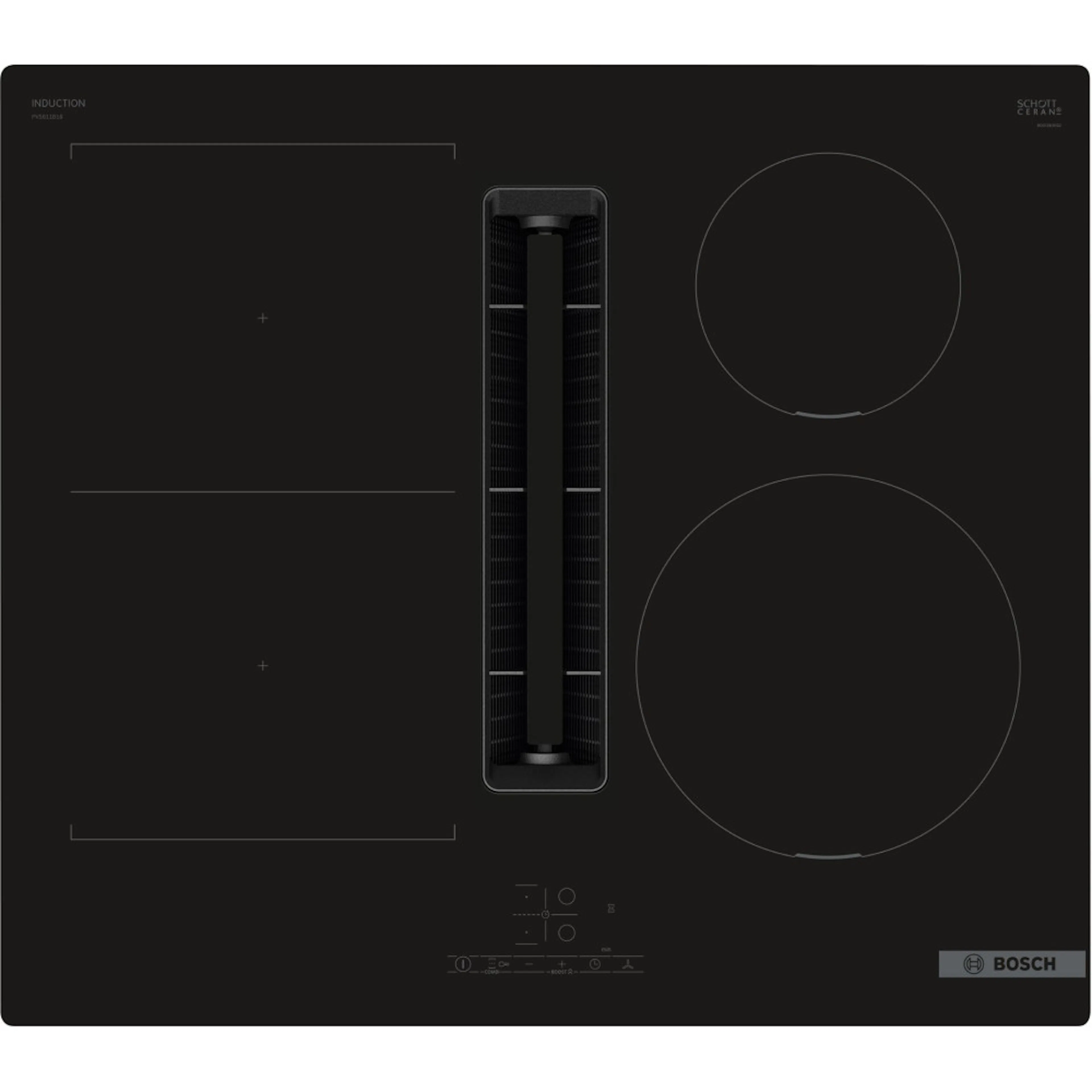 Induktionshäll Bosch PVS611B16E Serie 4 med Inbyggd Fläkt 60 cm med TouchSelect-styrning