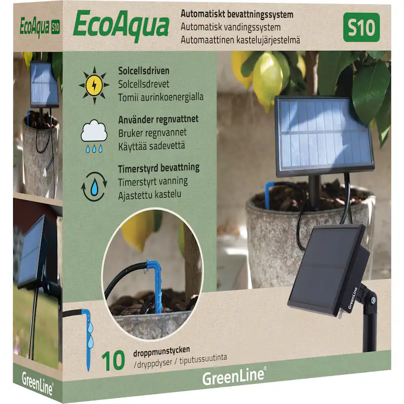 Solcellsdrivet Bevattningssystem Greenline EcoAqua S10 För Droppbevattning