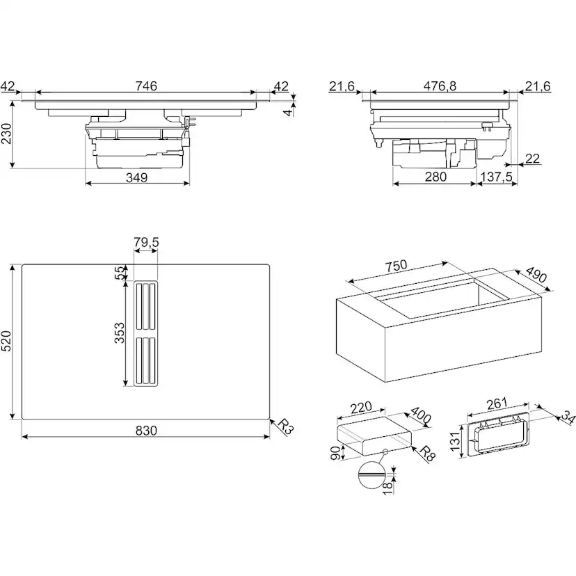 Induktionshäll Smeg HOBD482D2 med Fläkt
