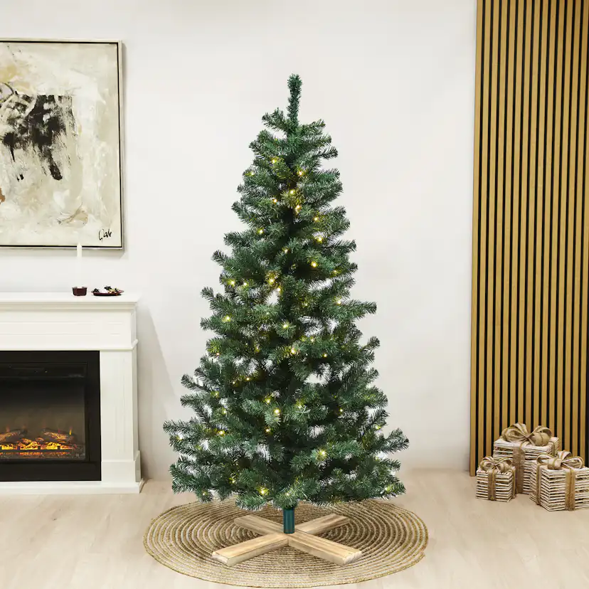 Plastgran Nordic Winter Konstgjord Julgran Alex med LED-Belysning och Träfot