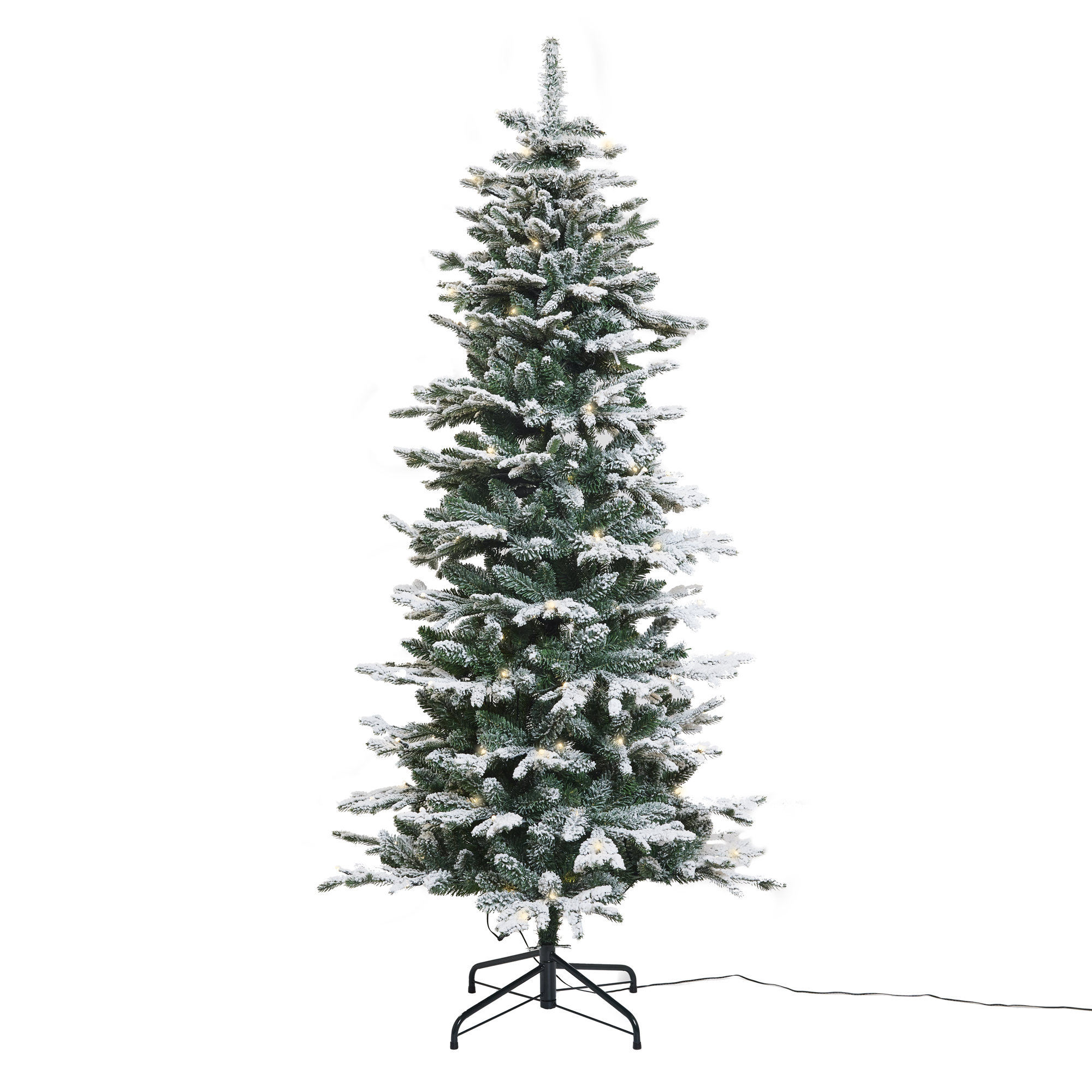 Plastgran Nordic Winter Smal Julgran med Snö 180x86 cm med LED-Belysning